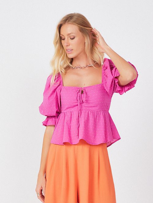 Blusa Decote Poa Cotton - Pink