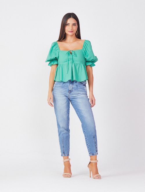 Blusa Decote Poa Cotton - Verde Alga
