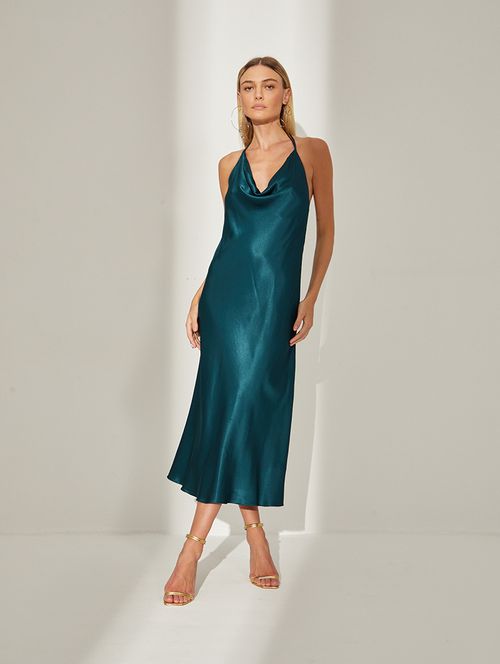 Slip Dress Detalhe Macramê - Verde Forest