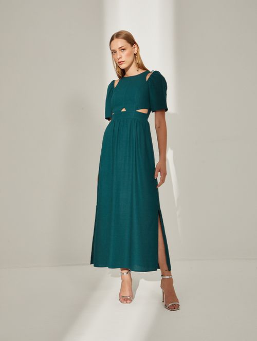 Vestido Linho Recortes - Verde Forest