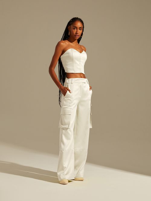 Calça Alfaiataria Cetim - Off-White