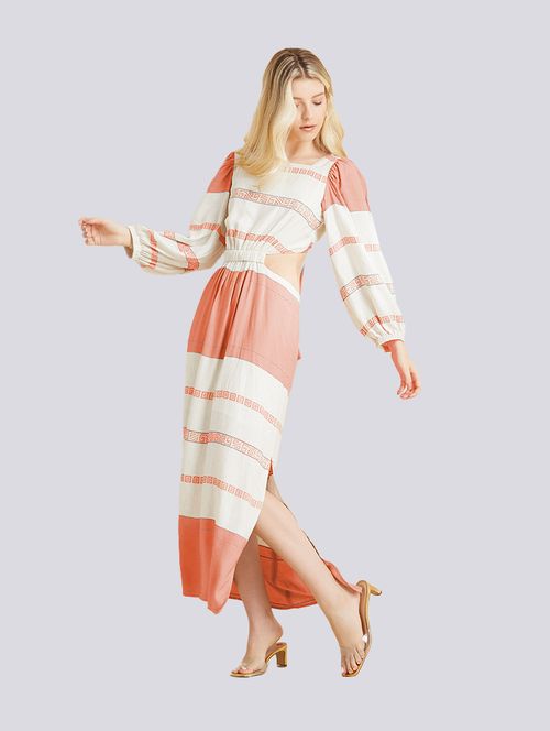 Vestido Recortes Print Iluminar - Nude