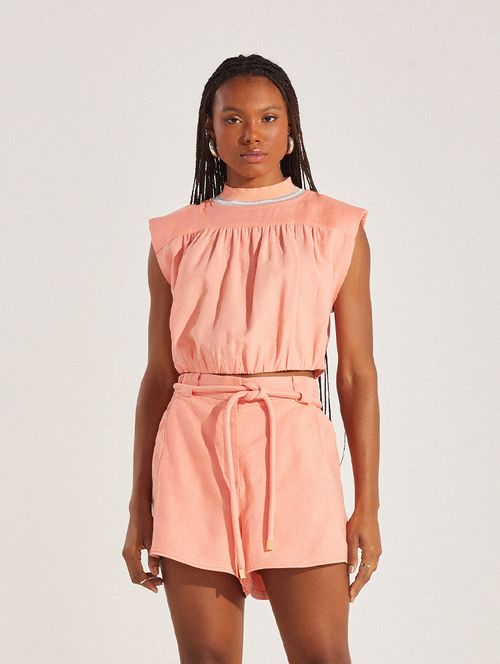 Blusa Gola Tricot - Living Coral
