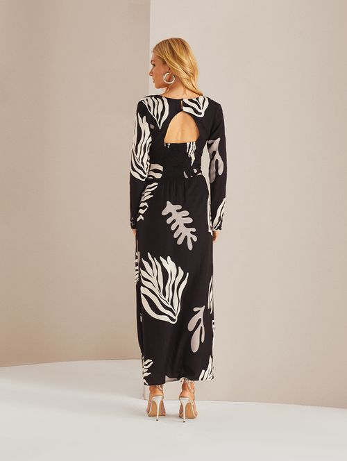 Vestido Print Folhagem Botões