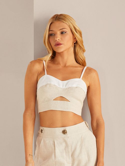 Cropped 100% Linho Bicolor - Off-White/Natural