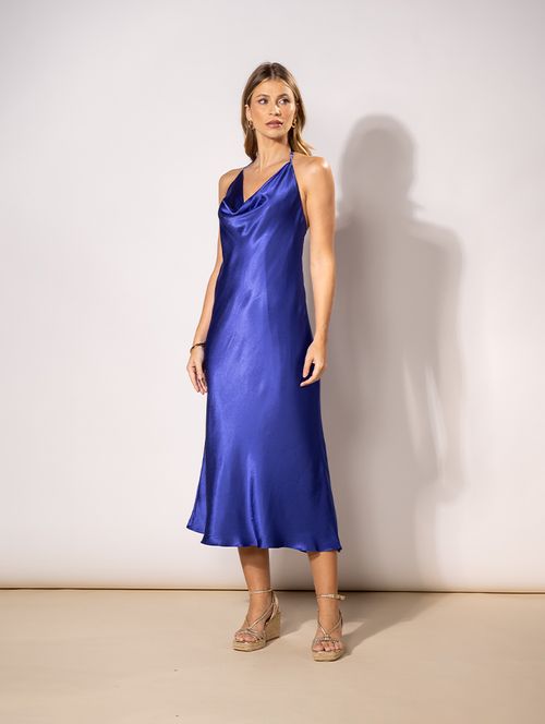 Slip Dress Detalhe Macramê - Azul