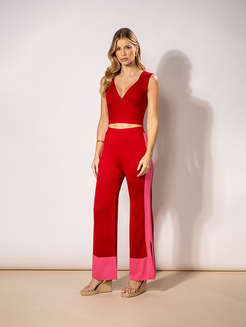Conjunto Tricot Bicolor Chic - Pink / Vermelho