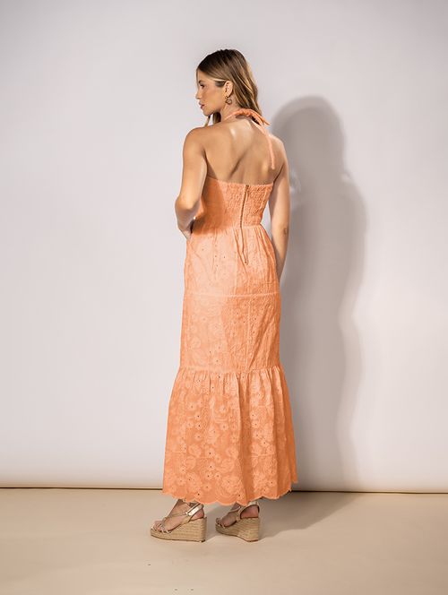Vestido Algodão Bordado - Coral