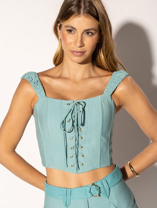 Corselet Linho Amarração - Jade