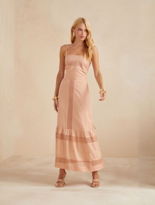 Vestido Algodão Bordado Nude