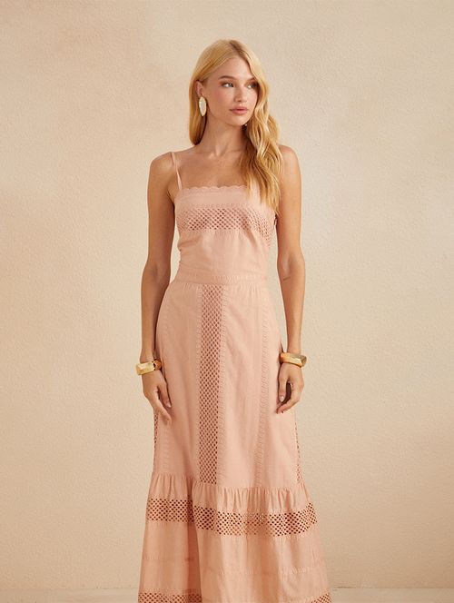Vestido Algodão Bordado Nude