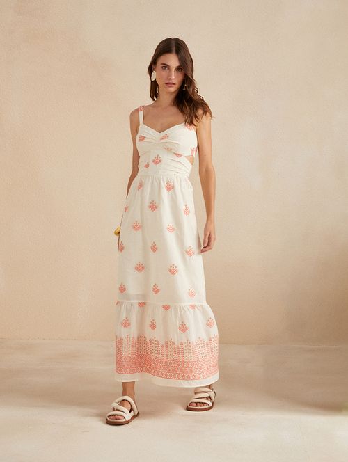 Vestido Cotton Bordado Deluxe - Coral
