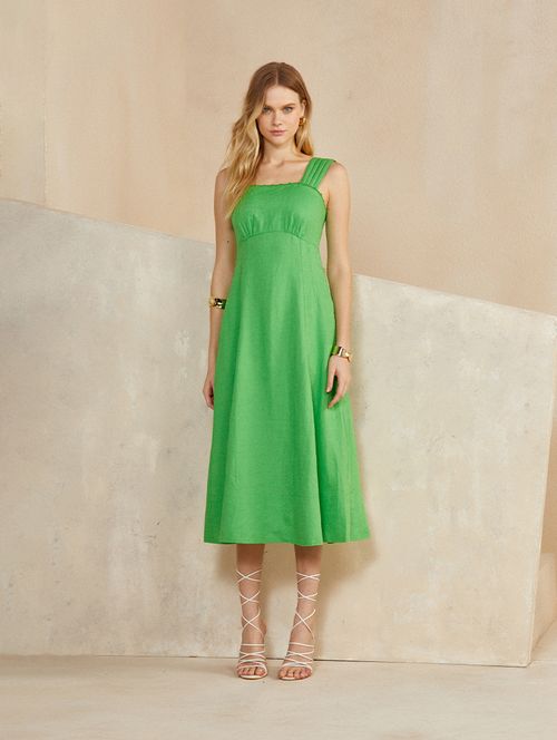 Vestido 100% Linho - Verde Chroma