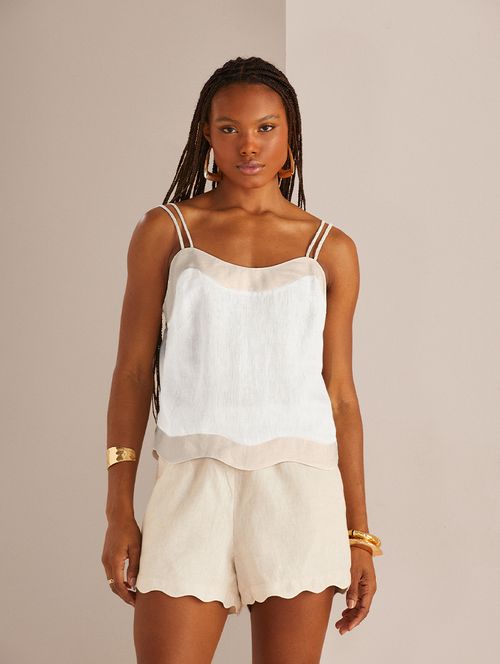 Blusa Ondas 100% Linho - Off-White/Natural