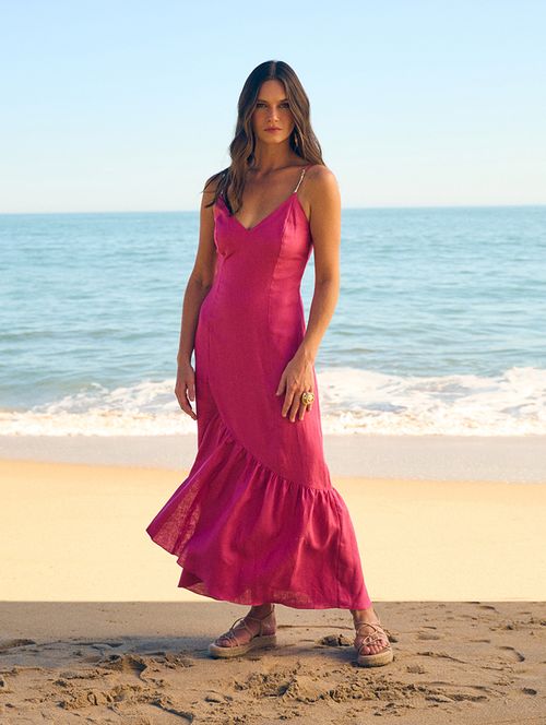 Vestido 100% Linho Summer - Fúcsia