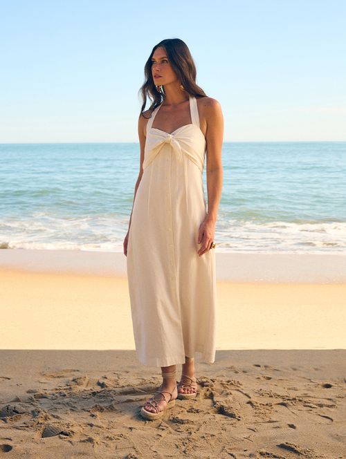 Vestido Linho Amarração - Off-White