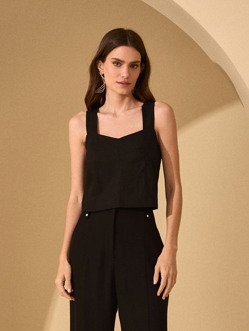 Blusa Linho Zíper - Preto