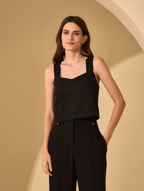 Blusa Linho Zíper - Preto
