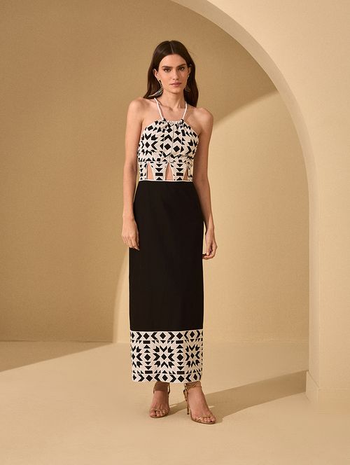 Vestido Algodão Bordado - Preto