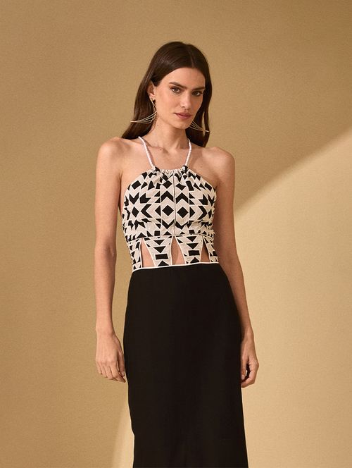 Vestido Algodão Bordado - Preto