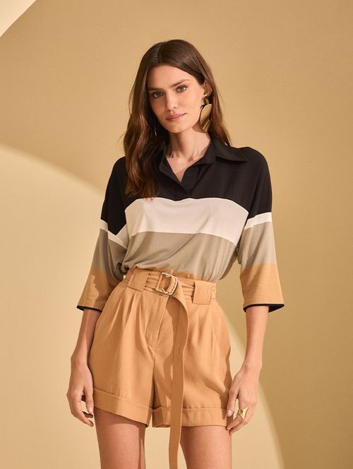 Short Alfaiataria Cinto - Camelo
