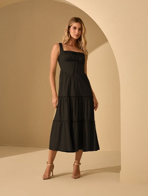 Vestido Algodão Color - Preto