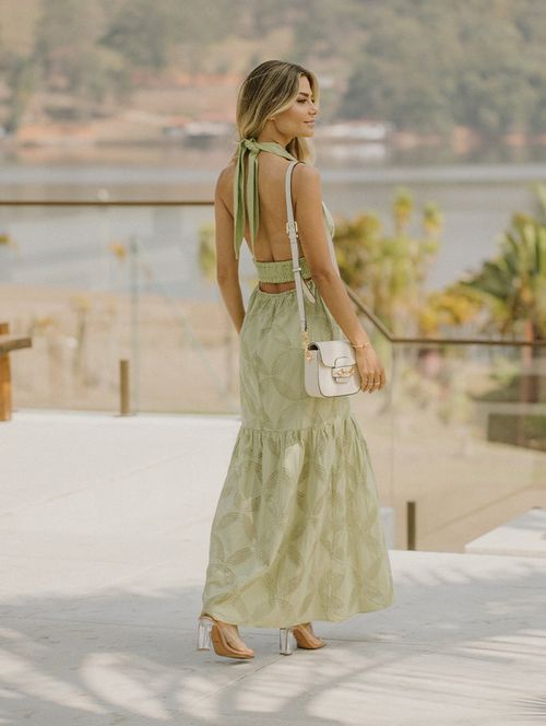 Vestido Algodão Bordado Pistache