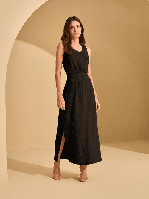 Vestido Mxi Textura - Preto