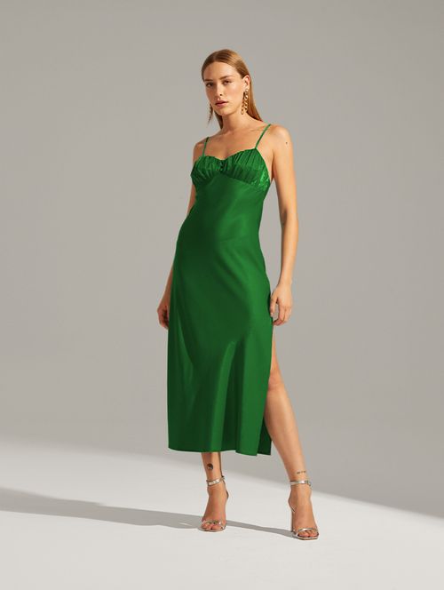 Slip Dress Busto Franzido - Verde
