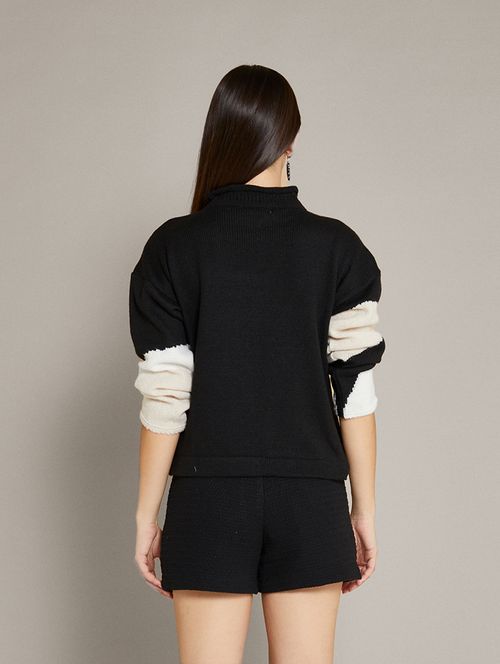 Blusa Tricot Modern - Off-White / Preto