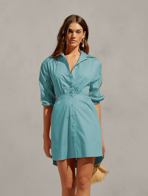 Vestido Tricoline Amarração - Acquamarine