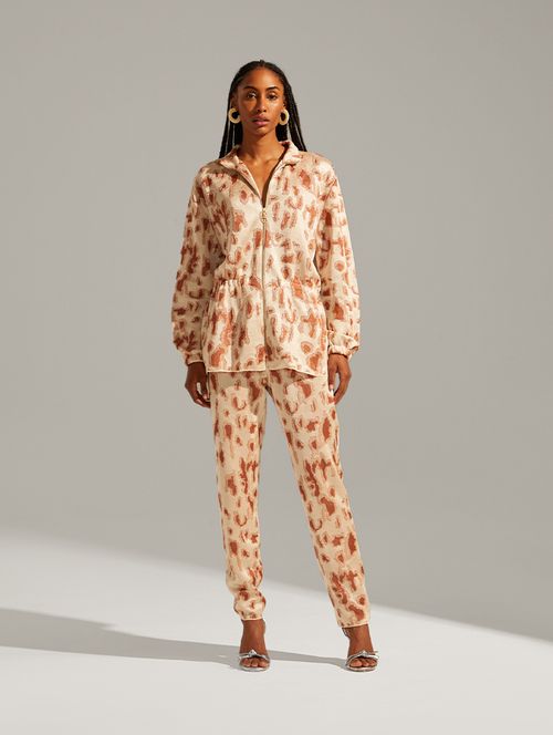 Conjunto Jacquard Animal Luxo - Off-White / Dourado