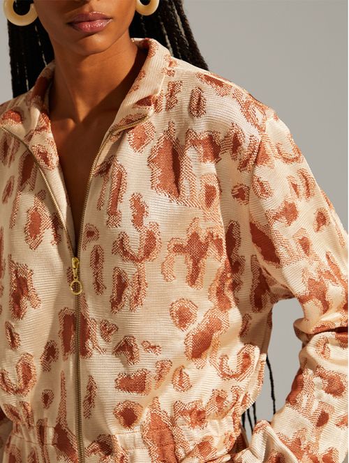 Conjunto Jacquard Animal Luxo - Off-White / Dourado
