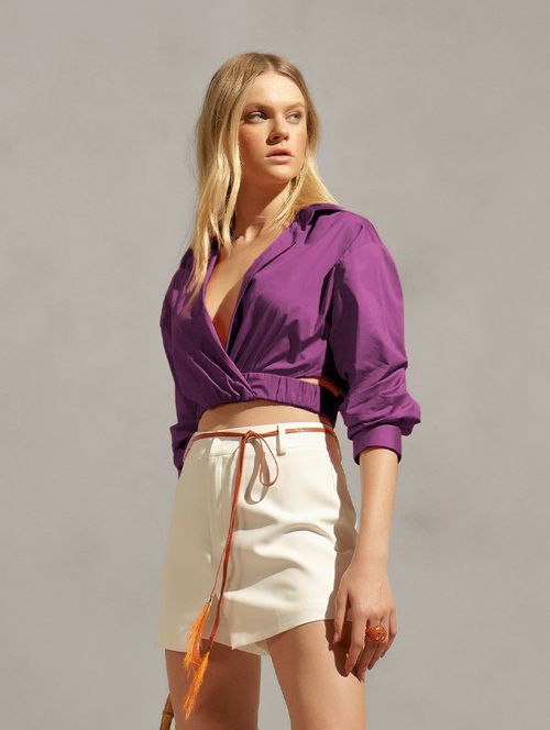 Camisa Cropped Transpasse - Violeta