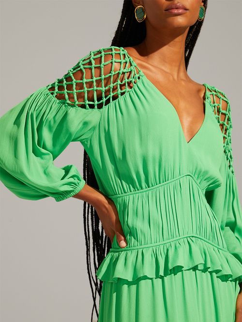 Vestido Longo Macramê - Verde
