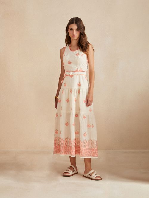 Vestido Cotton Bordado Deluxe com Cinto - Coral