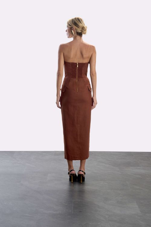 Vestido Alfaiataria Bolsos - Marrom