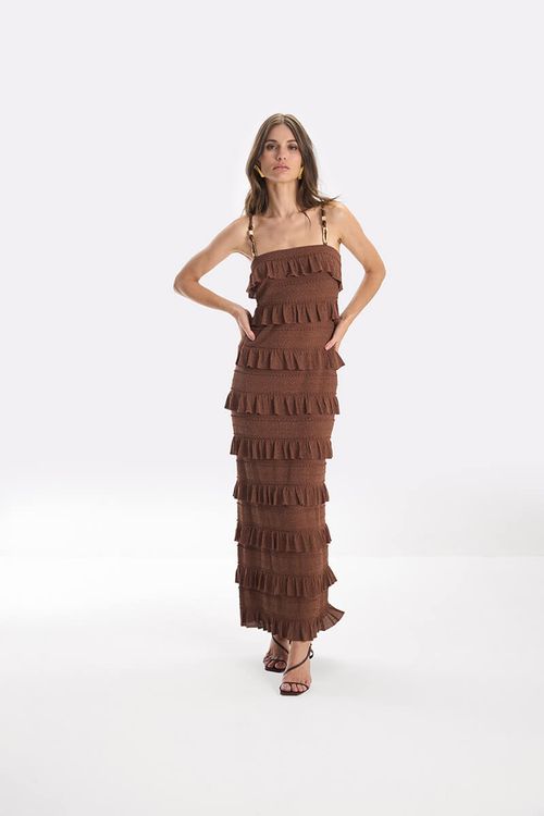 Vestido Ouro Camadas - Marrom