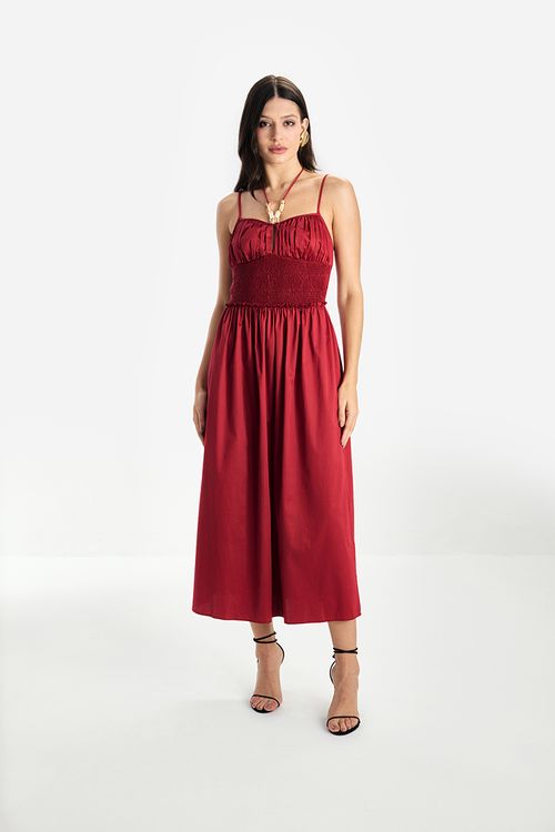Vestido Satin Alças Passantes - Vermelho Pimenta