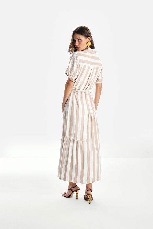 Chemisier Listra Com Cinto - Caqui/Off White