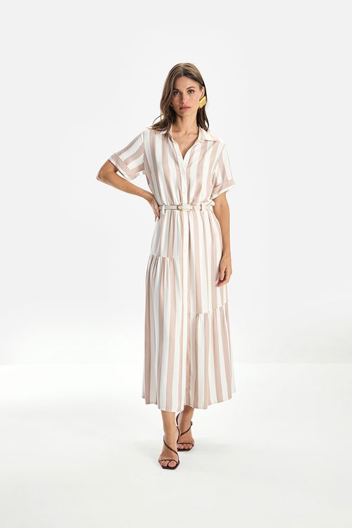 Chemisier Listra Com Cinto - Caqui/Off White