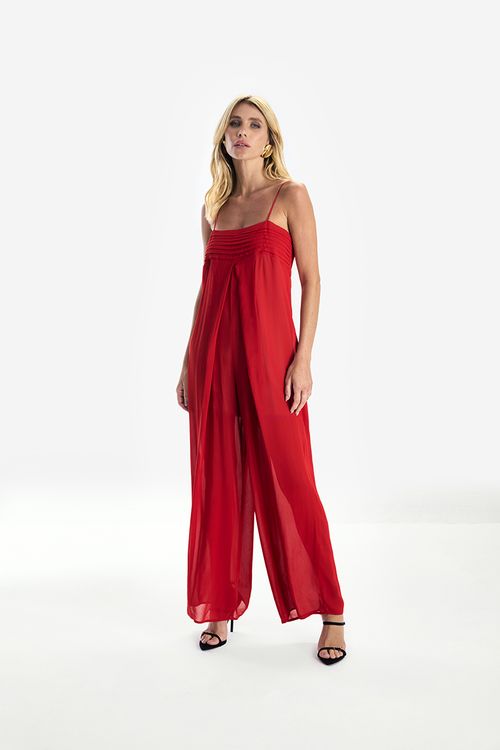 Macacão Pregas Style GGT - Vermelho Pimenta