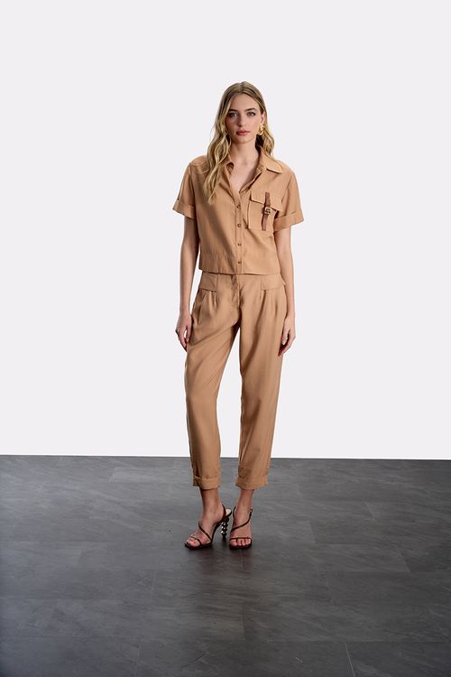 Conjunto Risca com Detalhe Couro - Natural