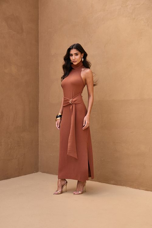 Vestido Textura Fivela - Cerâmica