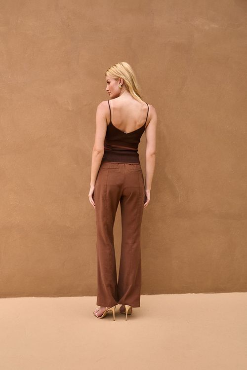 Blusa Tricot Com Faixa - Marrom/Ceramica