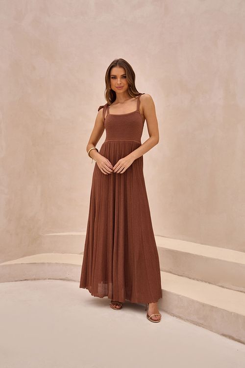 Vestido Tricot Longo - Marrom