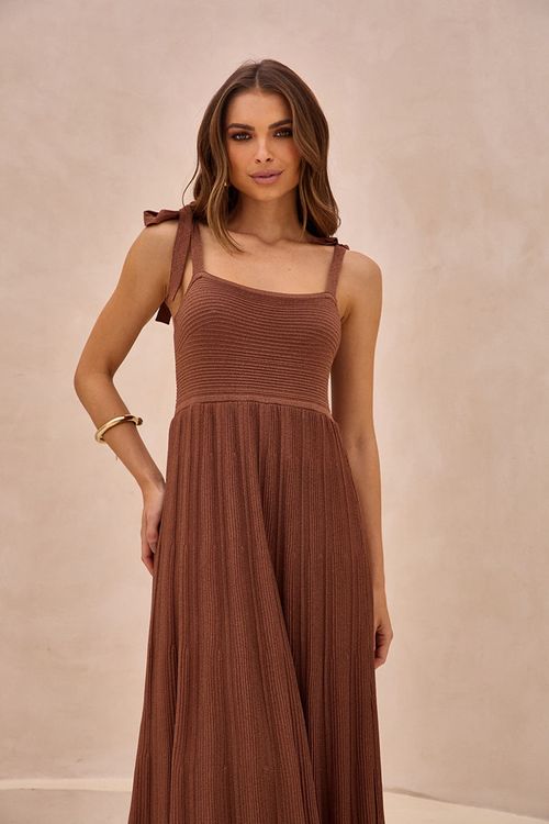 Vestido Tricot Longo - Marrom