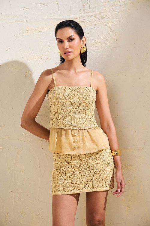 Blusa Tela Flowers Pregas - Única