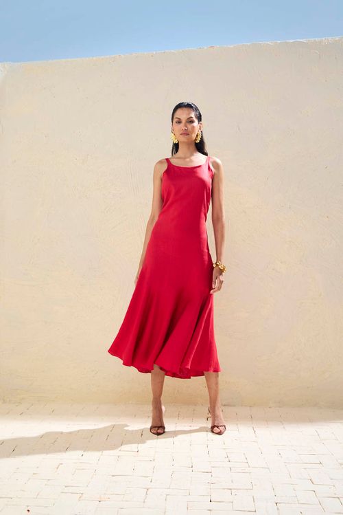 Vestido 100% Linho - Vermelho
