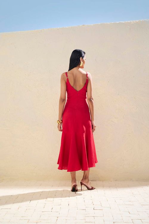 Vestido 100% Linho - Vermelho